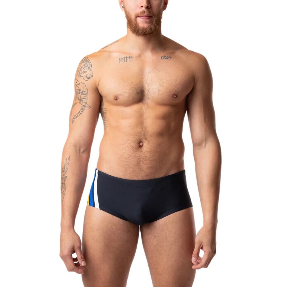 Nasty Pig Black Swim Trunks with Blue and Yellow Accents